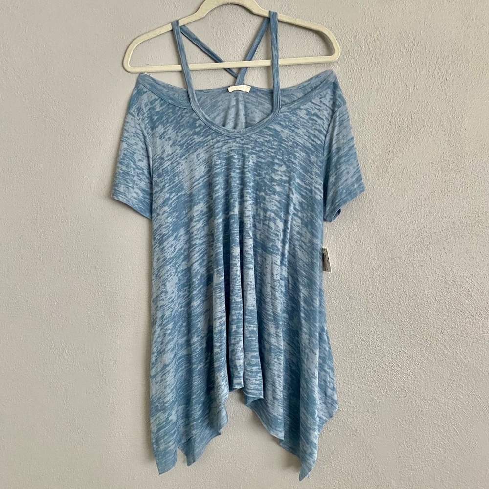 Oddy Casual T-shirt Size Medium Blue Off Shoulder Flowy Relaxed Space Dye